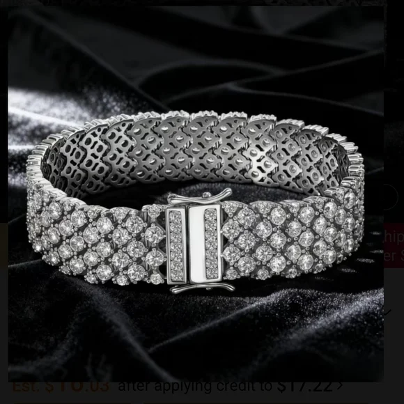 Dazzling 925 Sterling Silver Moissanite Wide Bracelet 6.79" New - Picture 8 of 13